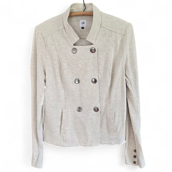 Cabi Womens Heather Cream Double Breasted Knit Military Jacket Size Medium - Picture 1 of 5